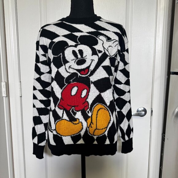 Disney Mickey Mouse Sweater – XS – Black & White Checker Print – NWT - Picture 1 of 4
